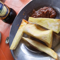 Yam fries with hot sauce, Tatale