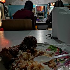 Cow meat and rice, Hajia Falila Food Complex, Yendi