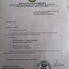 Letter from South African High Commissioner